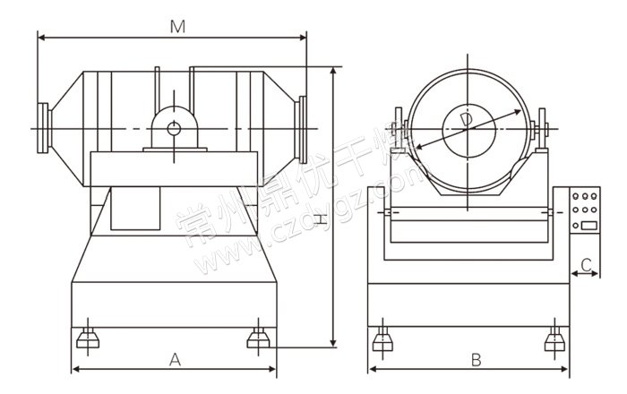 二维运动混合机结构示意图 二维运动混合机结构示意图